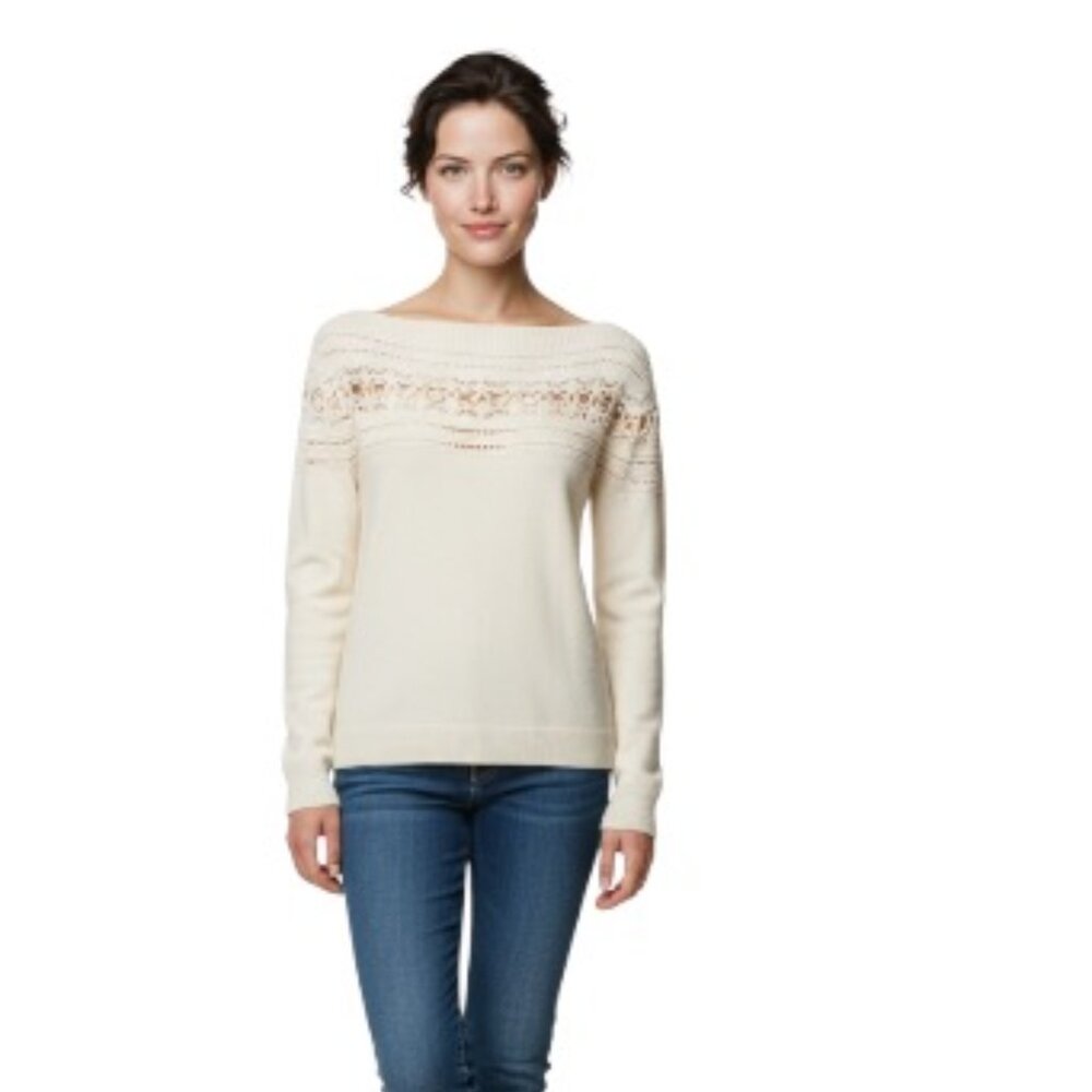 Escada Small Cream Open Loop Detail Boatneck Tunic Sweater